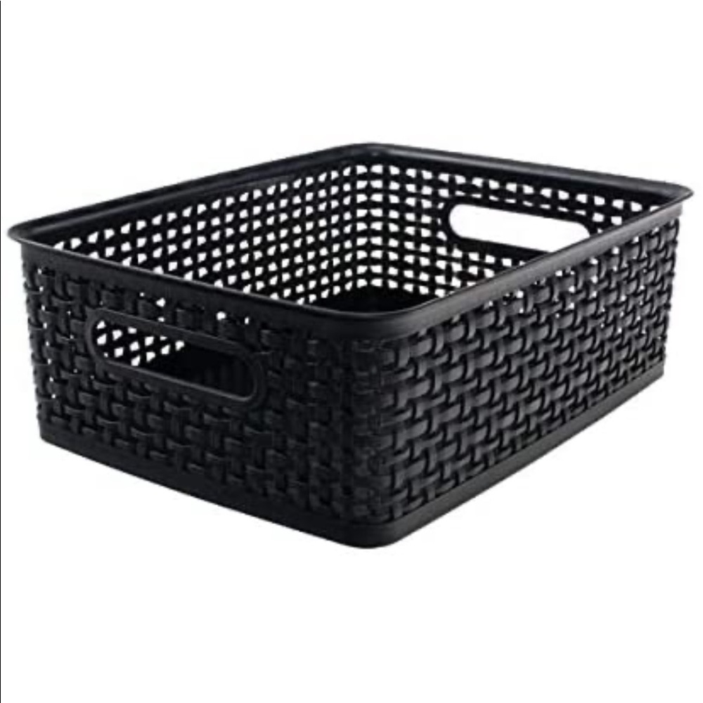 NWT Advantus Weave Design Plastic Medium Bin, 13.75"L by 10.5"W by 4.625"H,Black